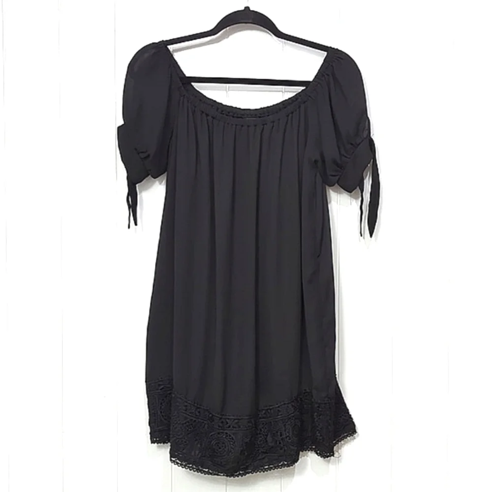 Black Lulus Lace Tie Shoulder Dress